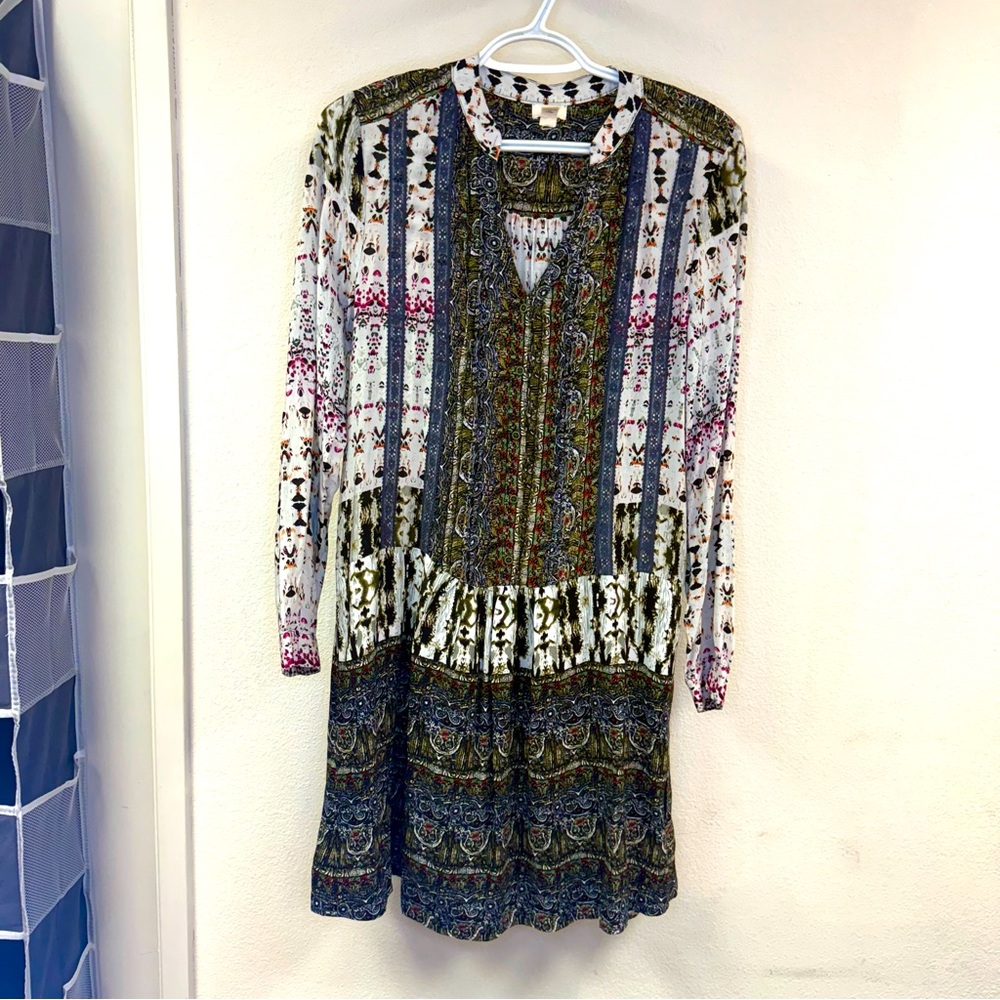 Anthropologie TINY long sleeve shift Tunic dress, natural colors, size small